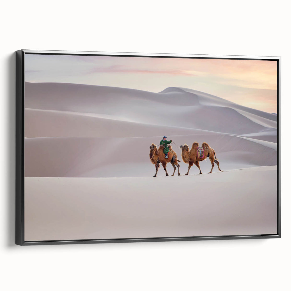 Black and white landscape art painting of a Mongolian scenery on framed canvas, suitable for bedroom wall decor.