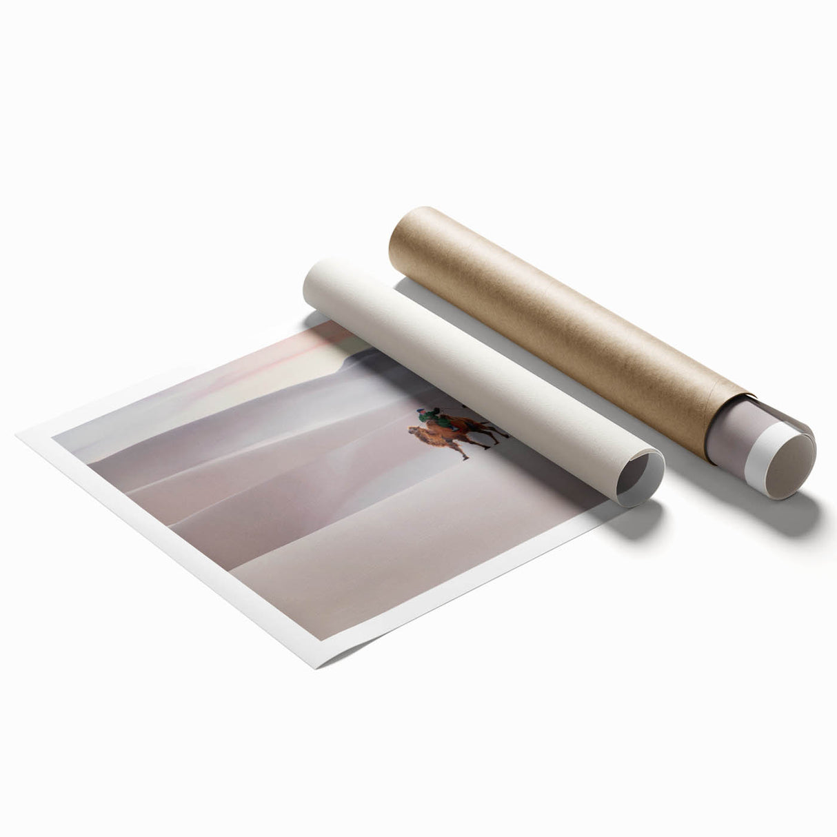 Extra large rolled print featuring a serene Mongolian landscape with soft blue and green tones.