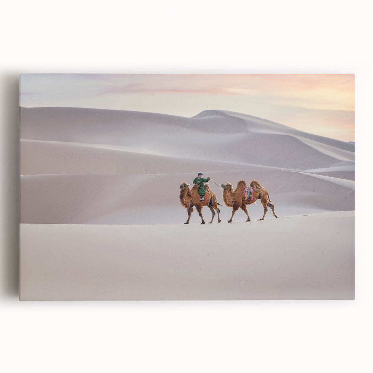 Large black and white stretched canvas of a Mongolian landscape, ideal for kitchen wall art.