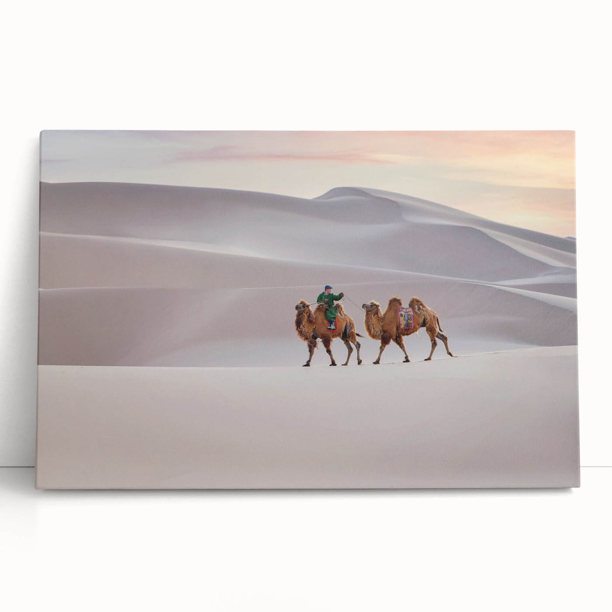 Black and white photograph of a Mongolian landscape on stretched canvas, suitable as kitchen wall art or bedroom decor.