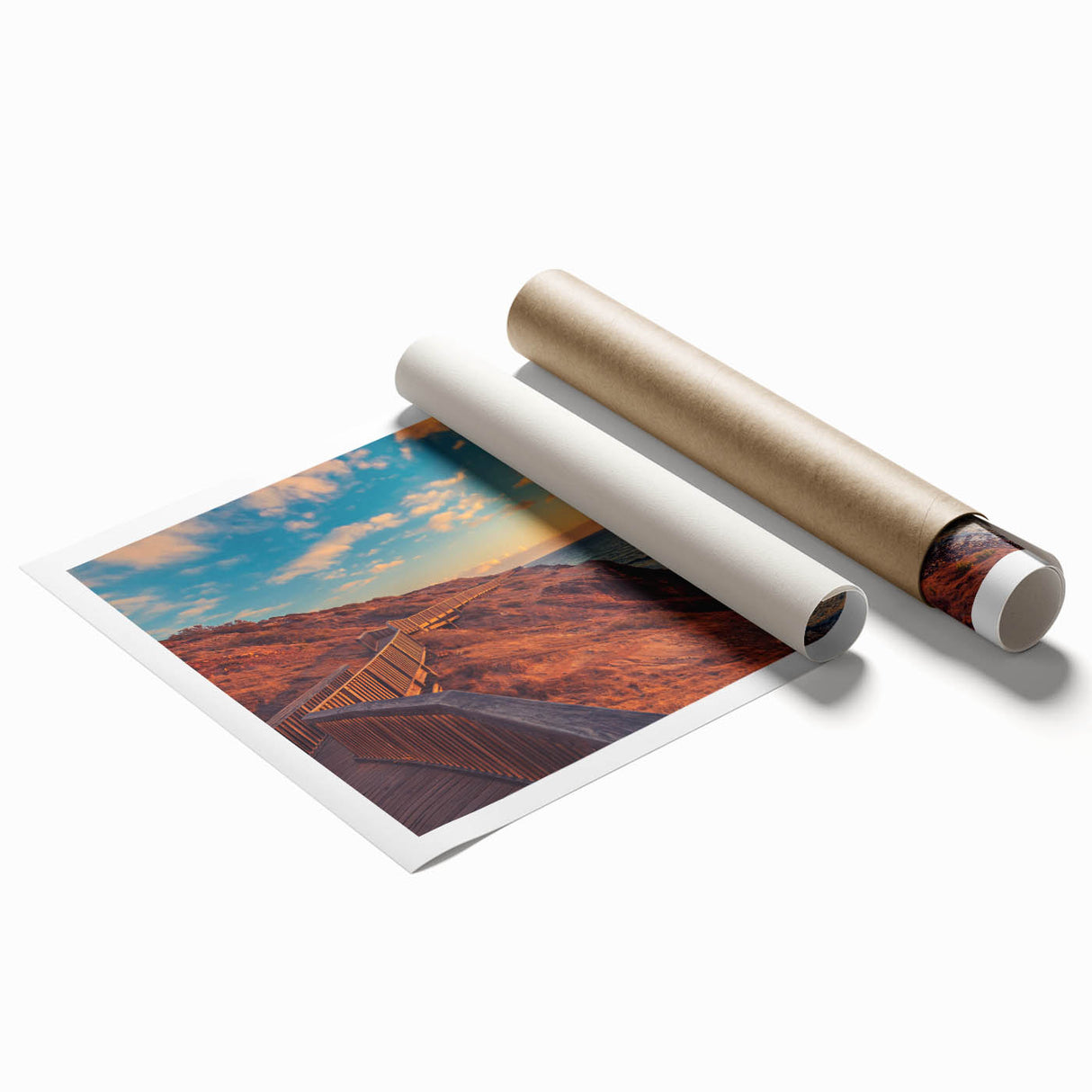 Extra large rolled print of Adelaide scenery with vibrant floral elements in pastel shades.
