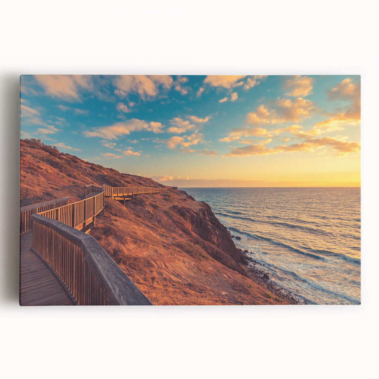 Black and white stretched canvas of Adelaide skyline, ideal for kitchen wall art.