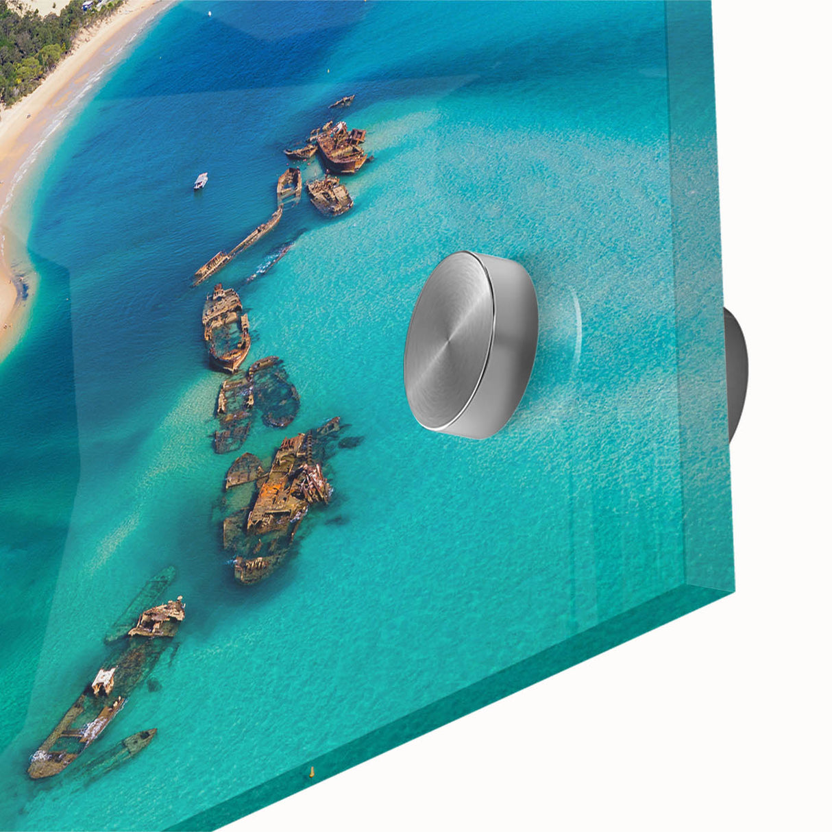 Large abstract wall art of Brisbane scenery in mid-century modernist style on acrylic glass, ideal for dining room art.