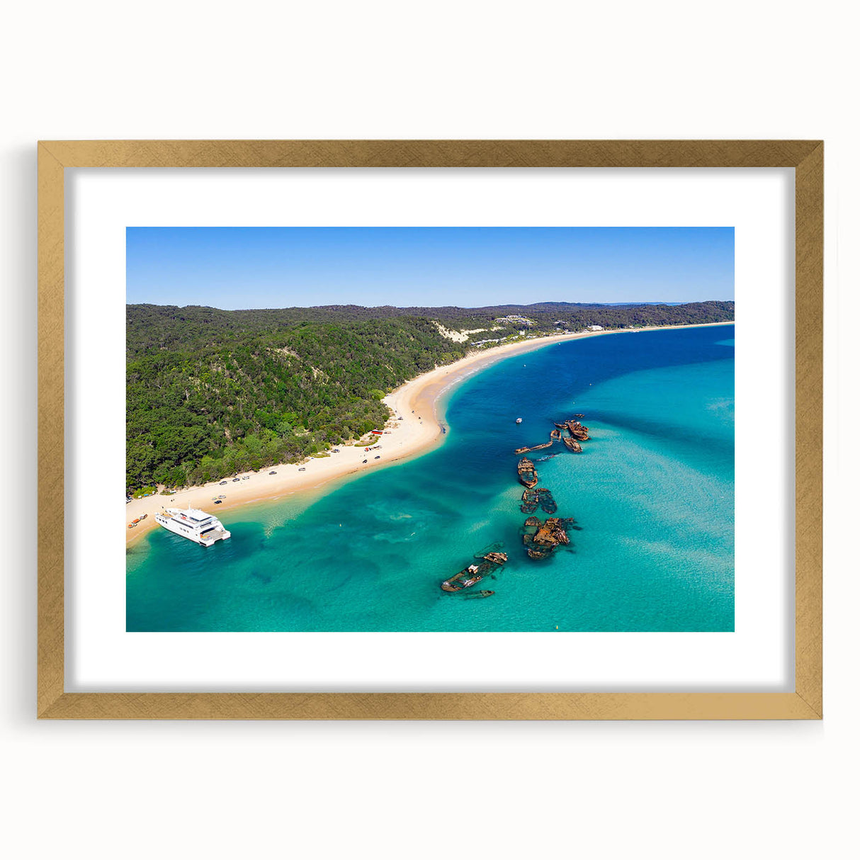 Textured abstract art print of Brisbane scenery in muted earth tones on a framed canvas, ideal for bedroom art.