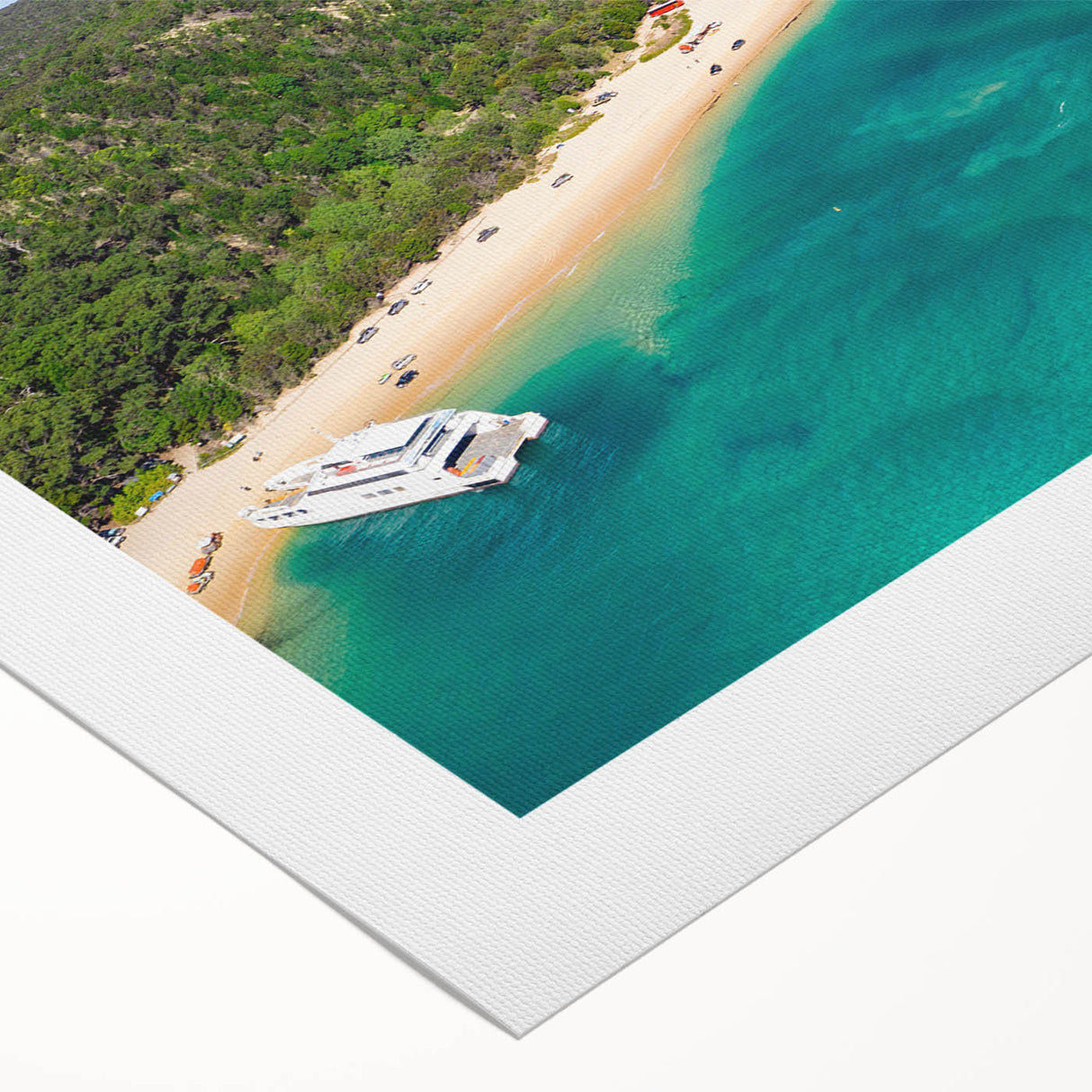 Art deco poster of Brisbane skyline in muted gold and navy tones on rolled canvas, suitable for dining room wall art.