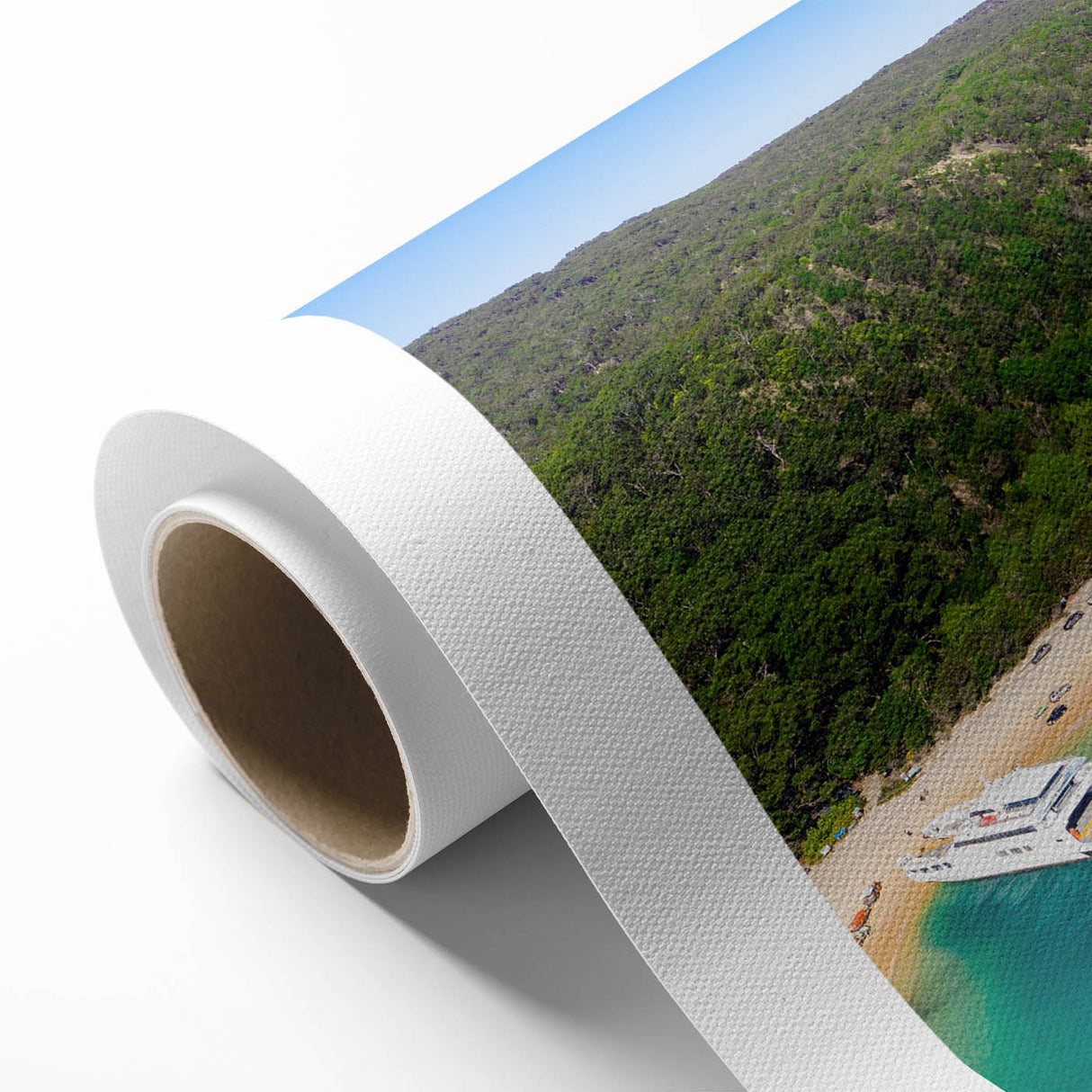 Art Deco poster of Brisbane skyline in pastel shades on rolled canvas, ideal for nursery wall art.