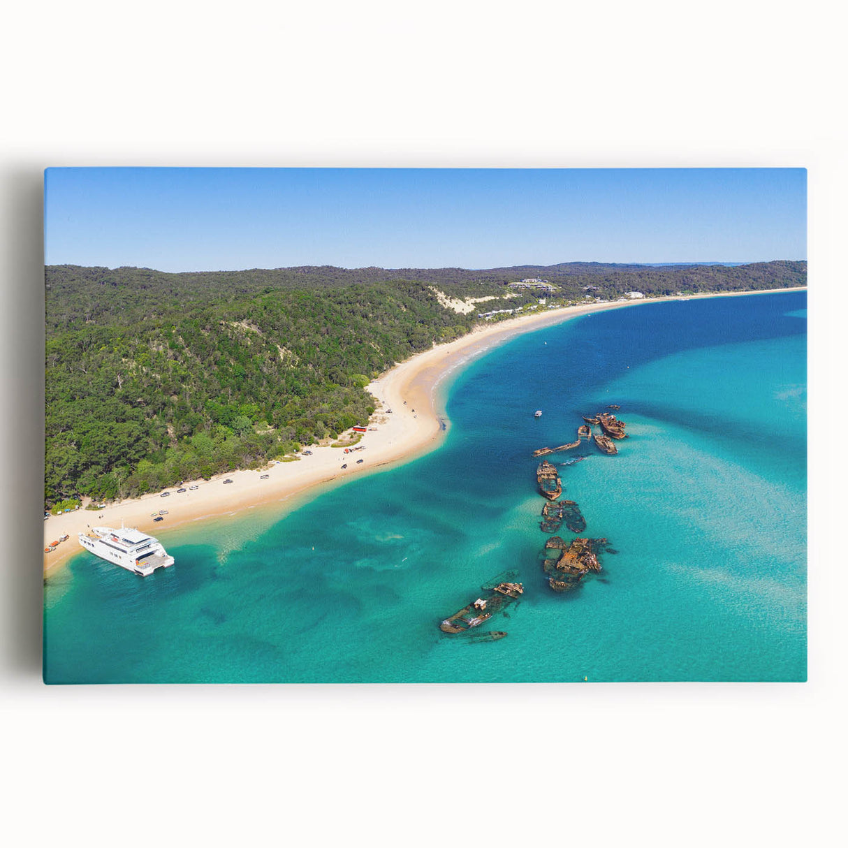 Black and white panoramic view of Brisbane on stretched canvas, ideal for kitchen wall art.