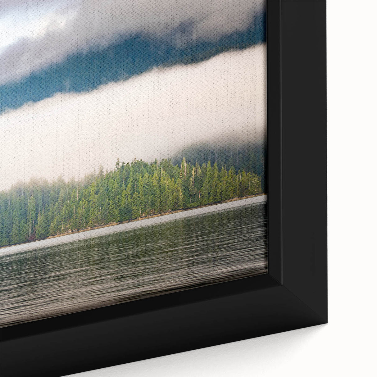 Extra large framed canvas featuring a textured depiction of British Columbia scenery in black with colorful art accents.