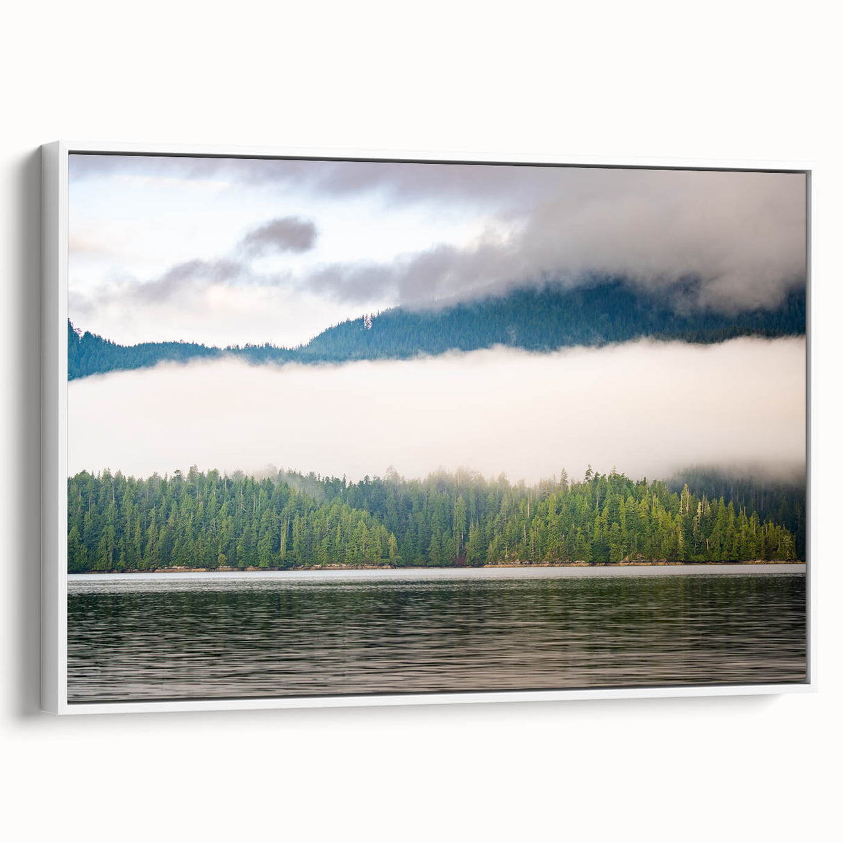 Vintage poster art of British Columbia scenery on a framed canvas, featuring vibrant colors, ideal for living room decor.