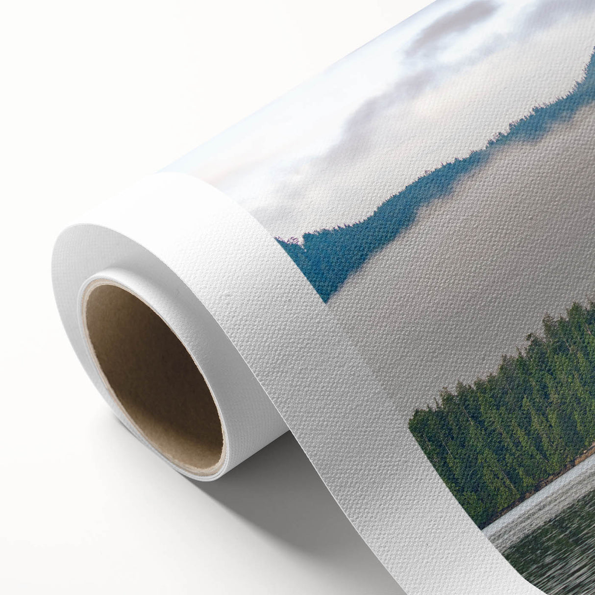 Art deco poster of British Columbia scenery on rolled canvas, featuring muted earth tones, ideal for nursery wall art.