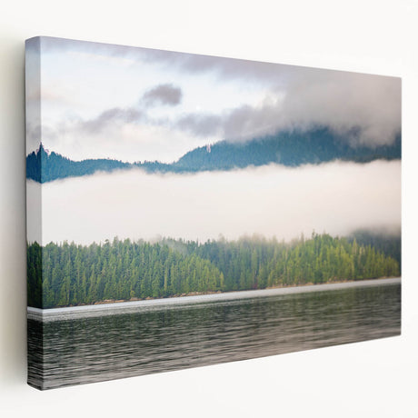 Scenic British Columbia landscape on stretched canvas, featuring lush greenery and mountains, ideal for kitchen wall art.