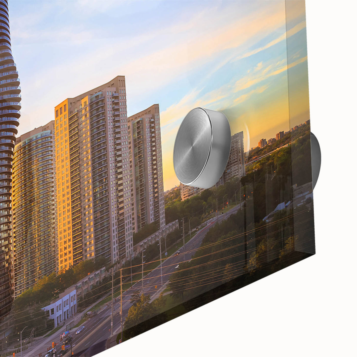 Large abstract wall art depicting Ontario's landscape in mid-century modernist style on acrylic glass.