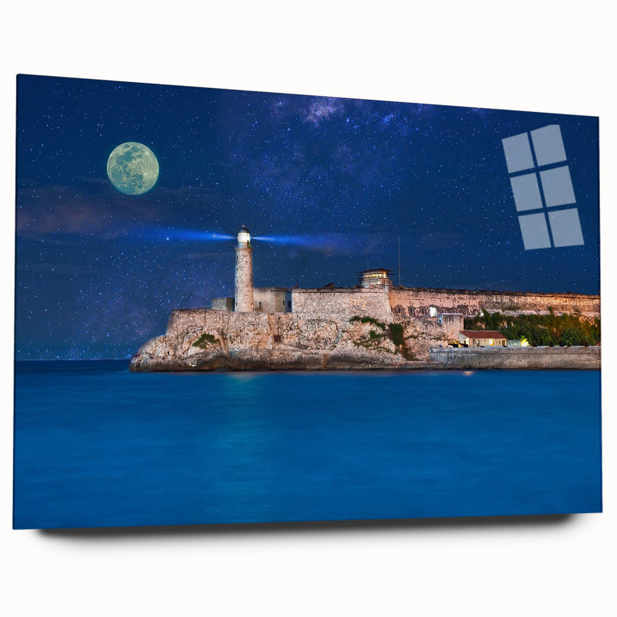 Acrylic print of a large abstract depiction of the Caribbean, featuring vibrant blue and green tones.