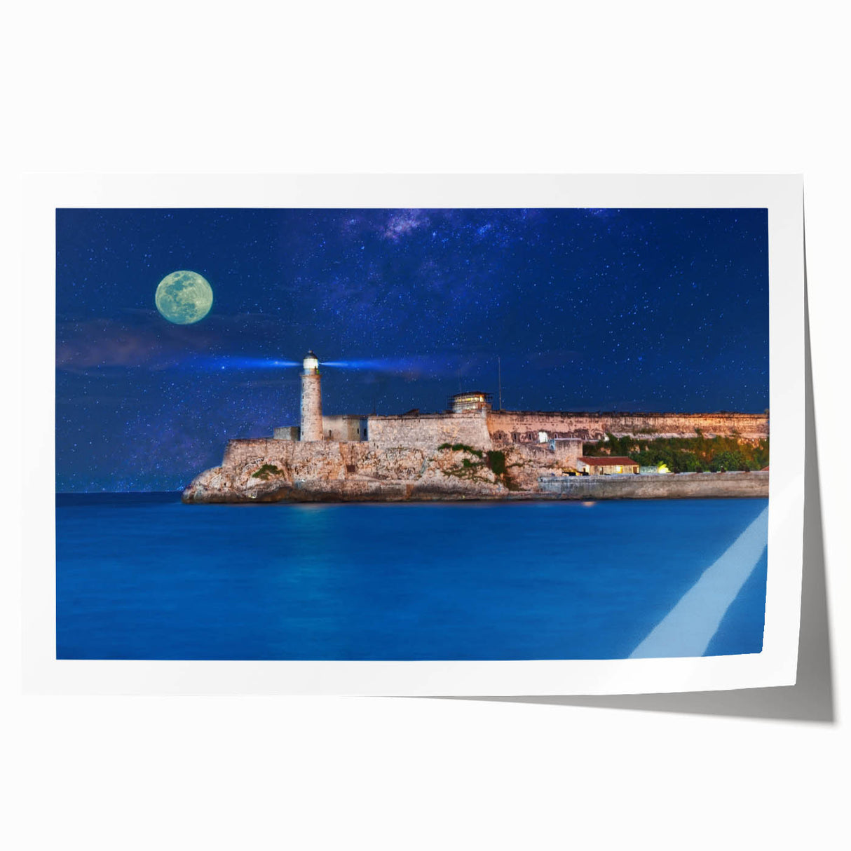 Extra large rolled print of a Caribbean scenery with vibrant floral elements, ideal for dining room wall art.