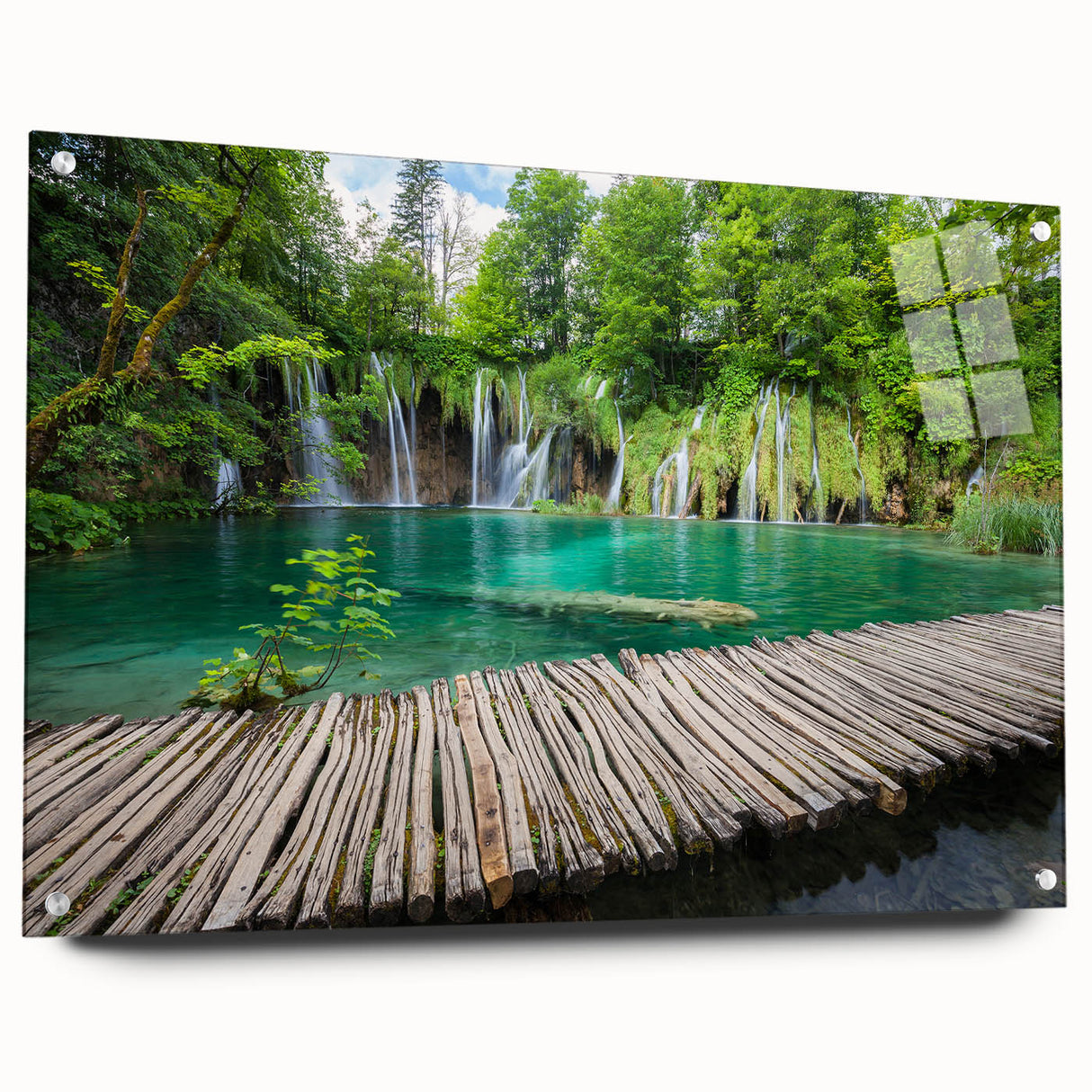 Acrylic print of a Croatian landscape with vivid blue and green tones, suitable for bedroom or dining room decor.