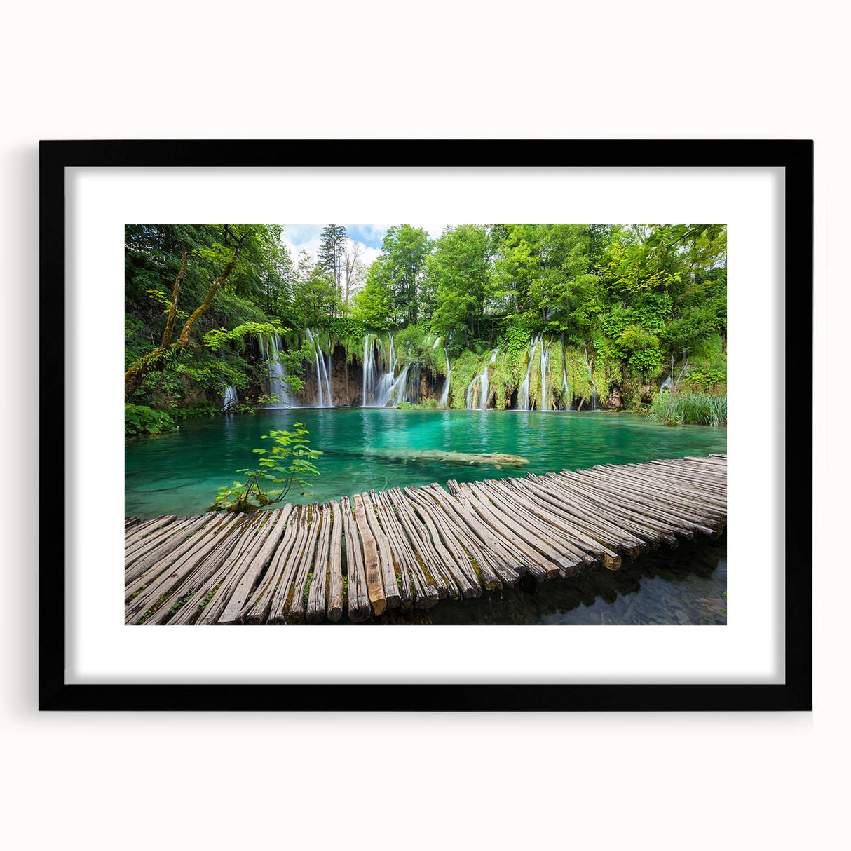 Extra large abstract art print of a colorful Croatian landscape, textured on a black framed canvas.