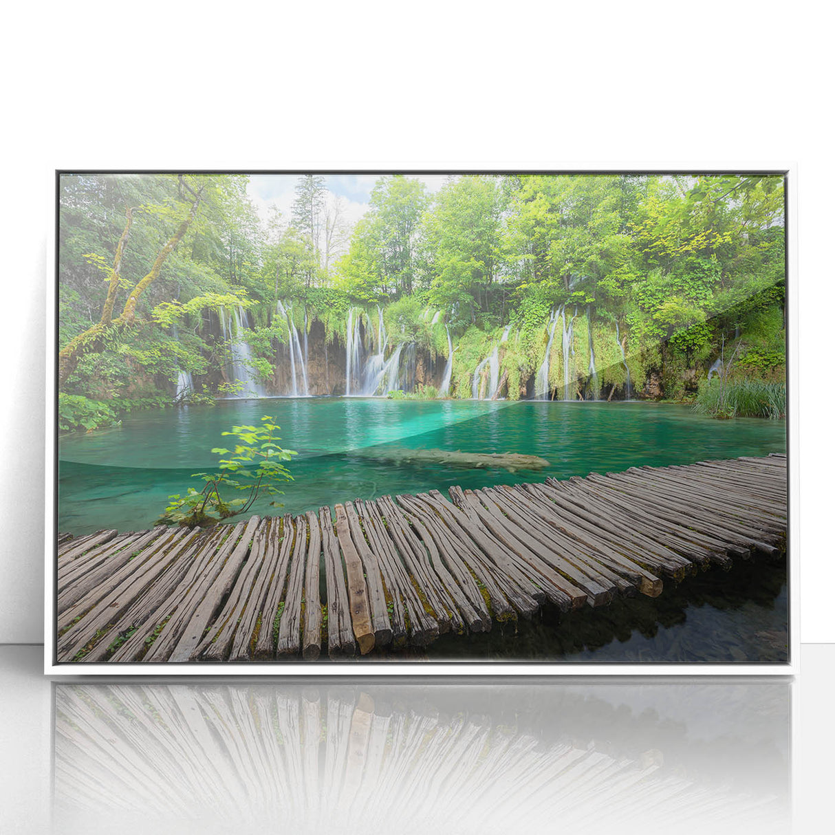 Mid-century modernist art of a Croatian landscape in muted earth tones on a framed acrylic, suitable for nursery wall decor.