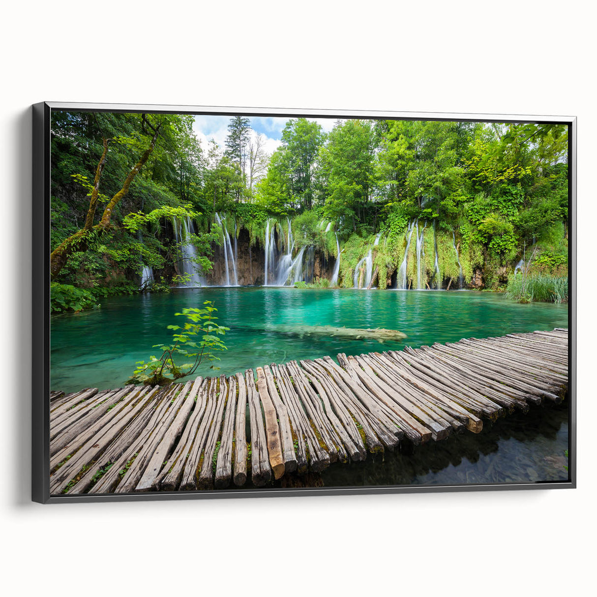 Black and white framed canvas of a Croatian landscape in a vintage poster style, ideal for bedroom decor.