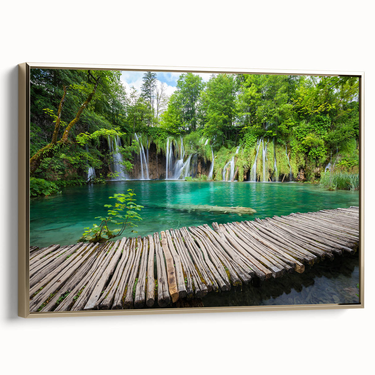 Framed canvas depicting a vintage-style landscape of Croatian scenery in muted gold and black tones.