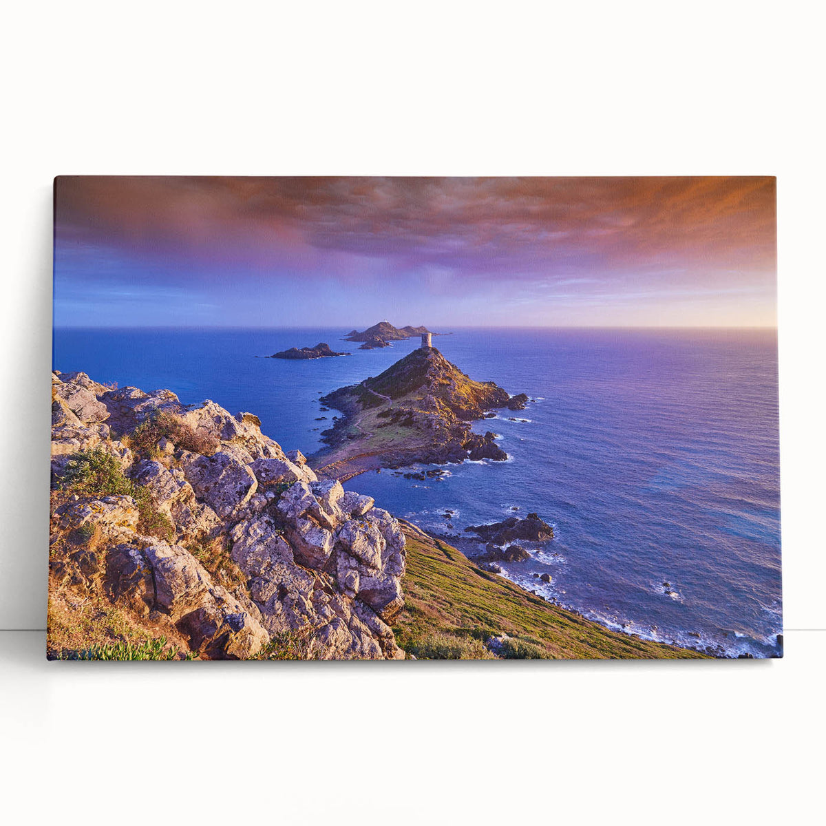 Black and white photograph of Corsica scenery on large stretched canvas, suitable for kitchen wall art.