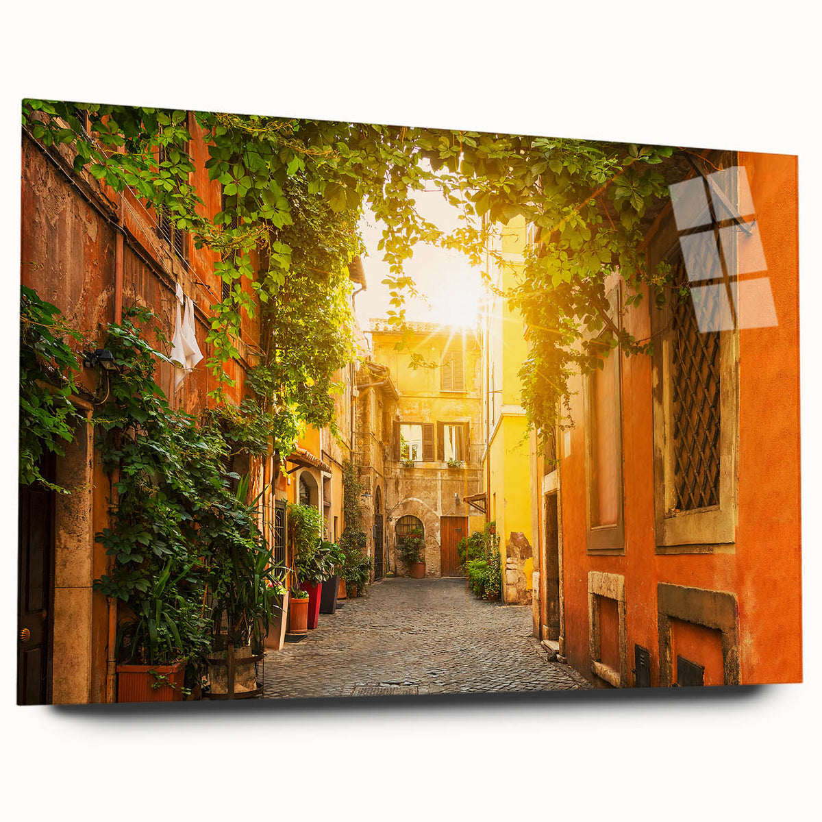 Acrylic print of a large abstract depiction of Rome, Italy in muted earth tones, suitable for bedroom or dining room decor.