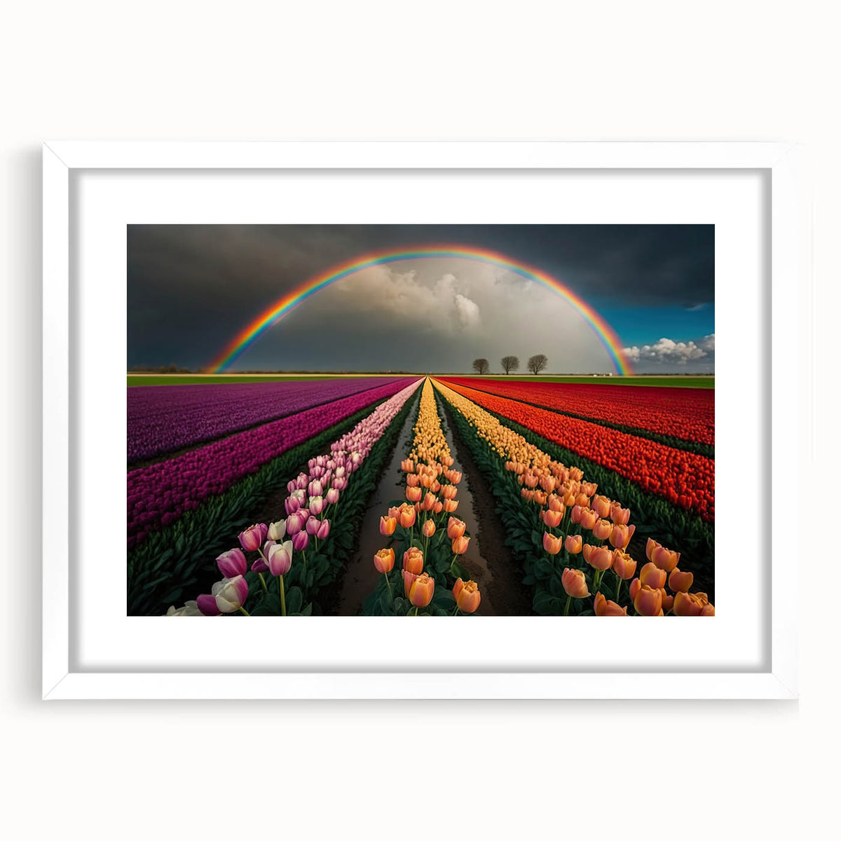 Textured art depicting abstract scenery of the Netherlands, in muted earth tones, framed with a white mat.
