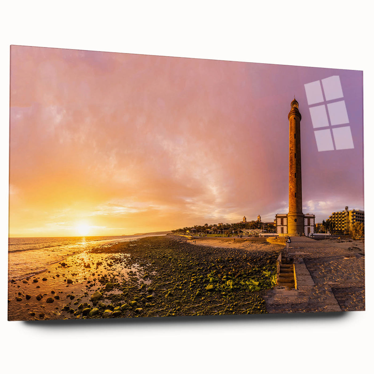 Large abstract wall art of a European landscape in muted earth tones on acrylic glass.