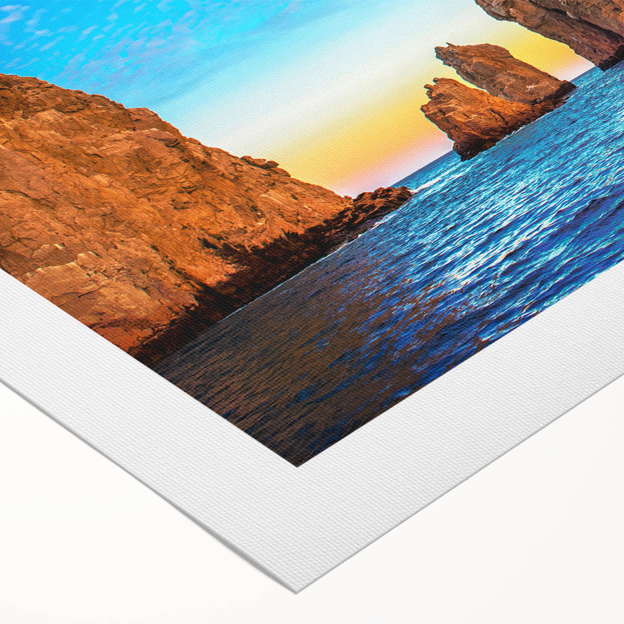 Art deco poster of Cabo San Lucas scenery in pastel shades on rolled canvas, suitable for dining room wall art.