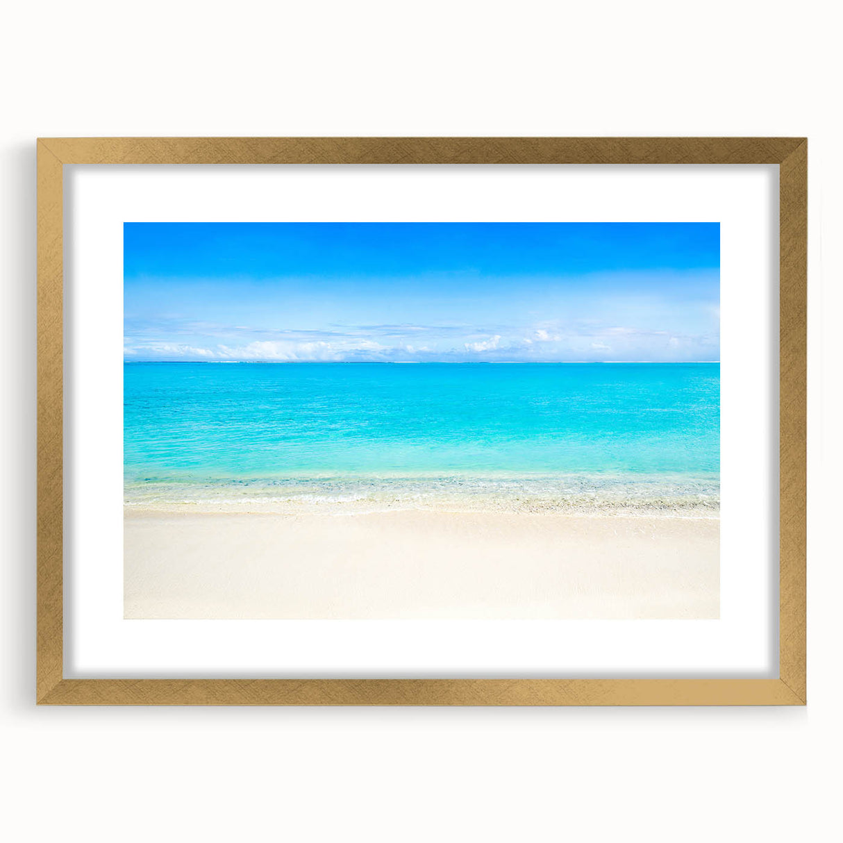 Extra large abstract art print of Cancun scenery in textured style, featuring blue and green hues on a framed canvas.