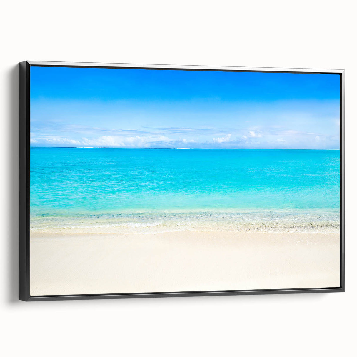 Black and white framed canvas of Cancun landscape, ideal for bedroom wall art.