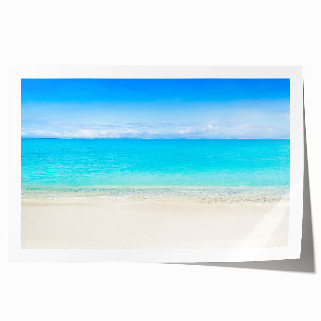 Rolled print of Cancun scenery with vibrant blue and green tones, ideal for art wall dining room.