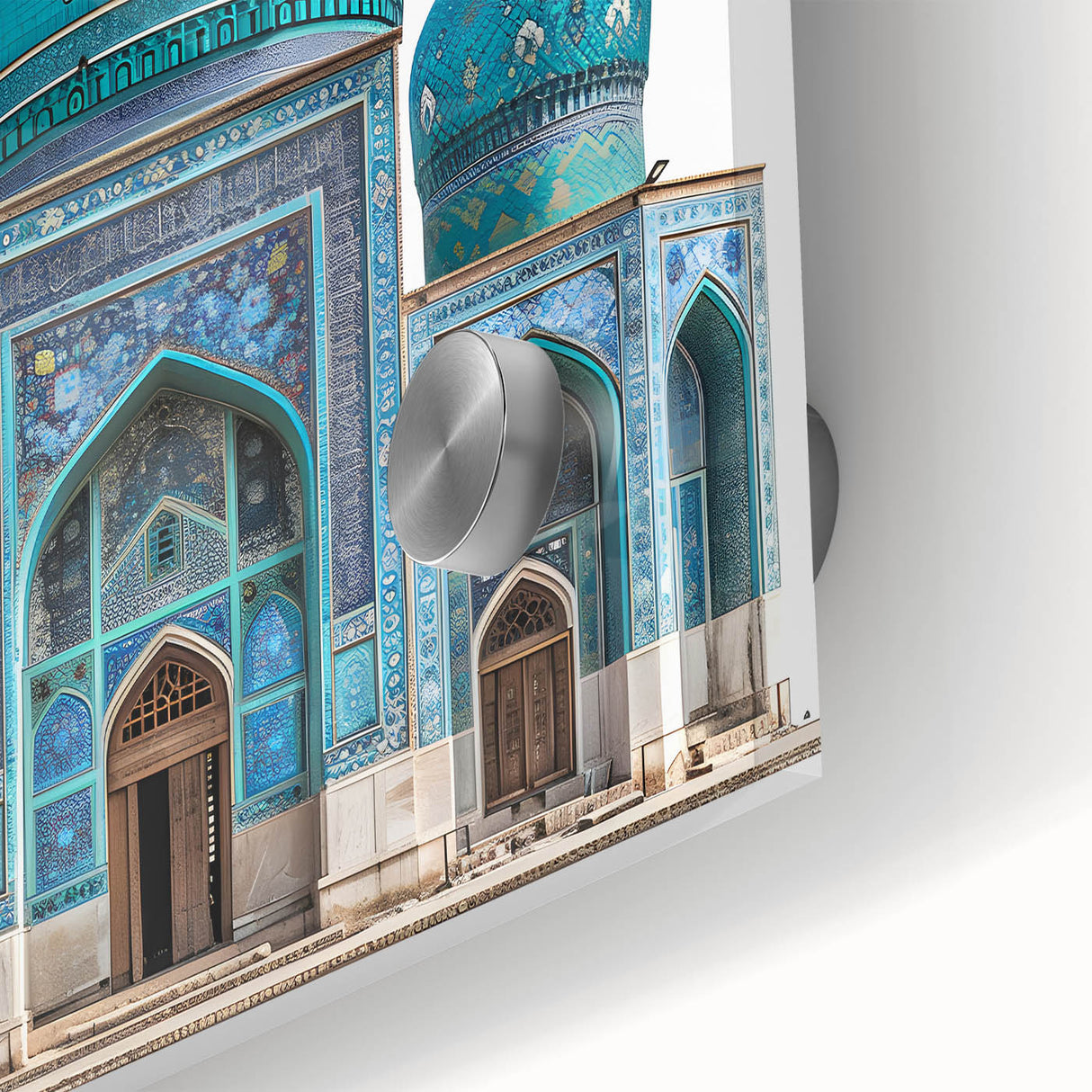 Large abstract wall art depicting a Middle-Eastern landscape in muted earth tones on acrylic glass.