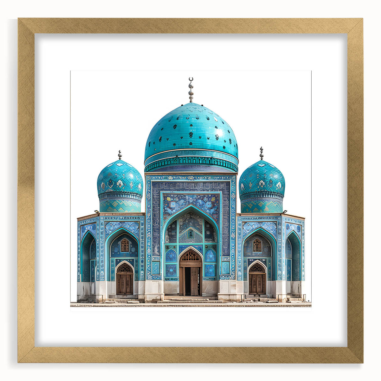 Extra large abstract art print depicting a textured Middle Eastern landscape in gold and earth tones, framed with mat.