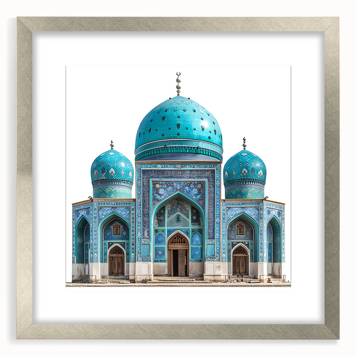 Textured abstract art print of a Middle Eastern landscape in muted earth tones on a framed canvas.