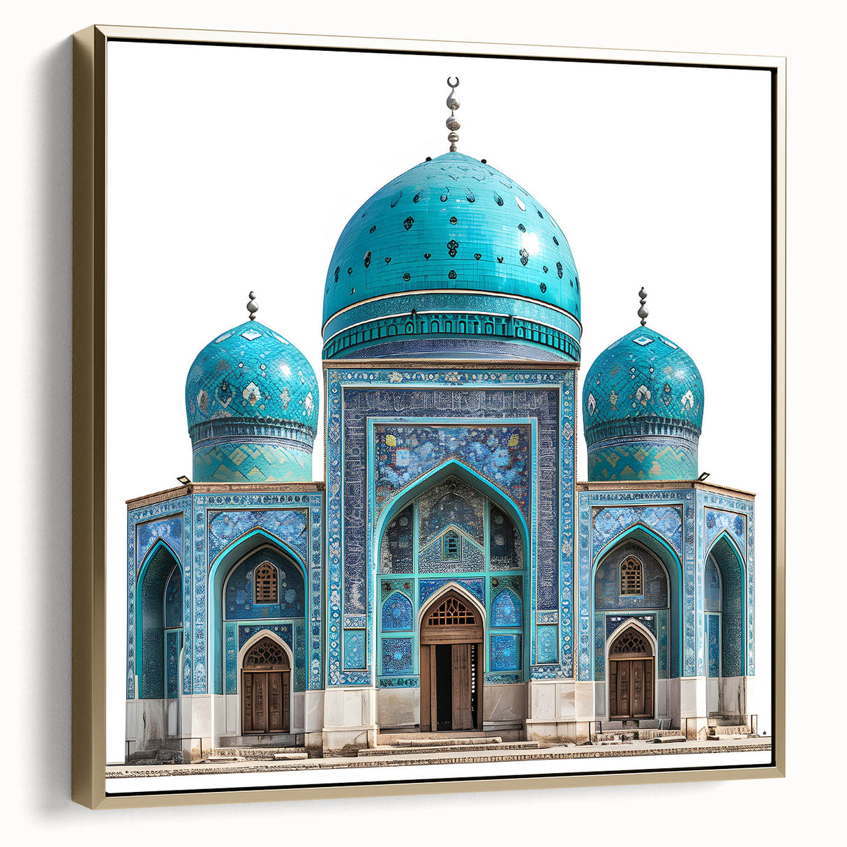 Framed canvas featuring a vintage-style landscape painting of Afghan scenery in silver and gold tones.