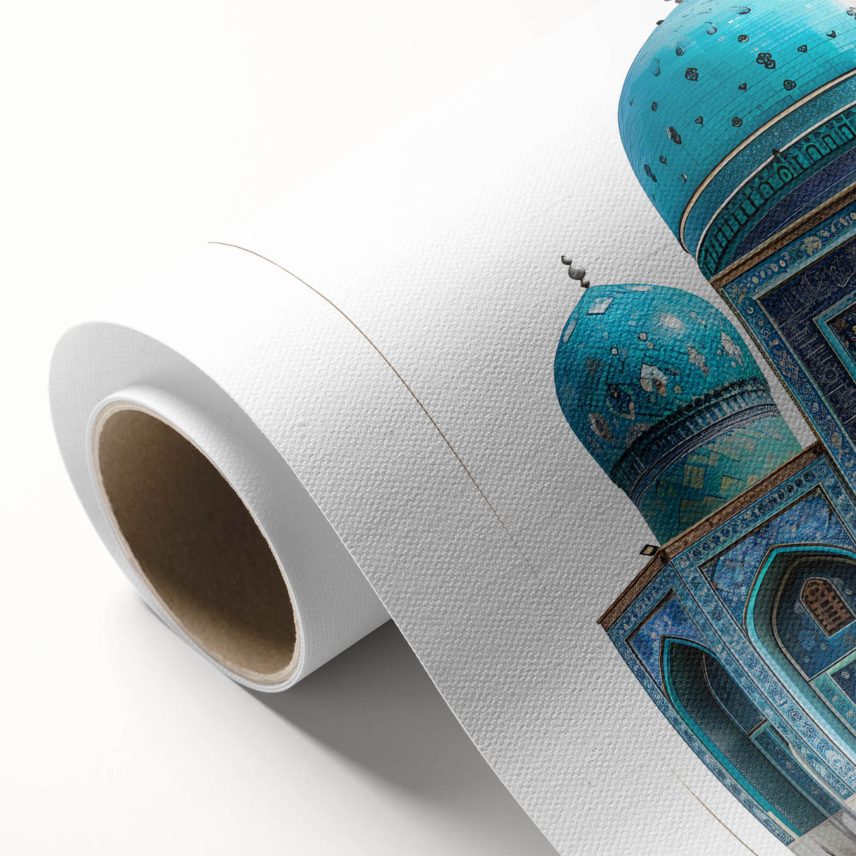 Art deco poster of a Middle Eastern landscape in muted earth tones on rolled canvas, ideal for nursery wall art.