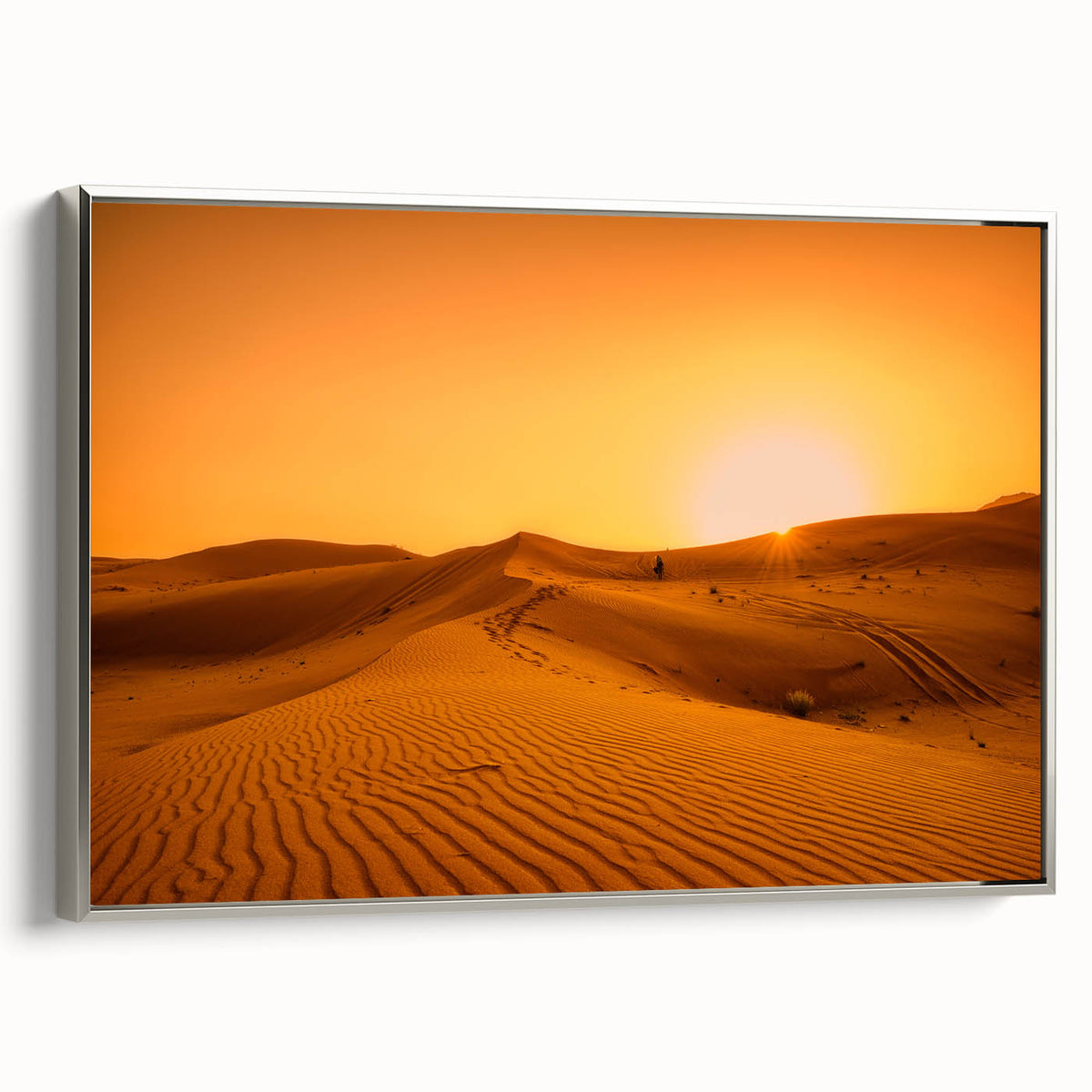Framed canvas depicting a colorful Dubai skyline in a vintage poster style, ideal for enhancing a modern living space.