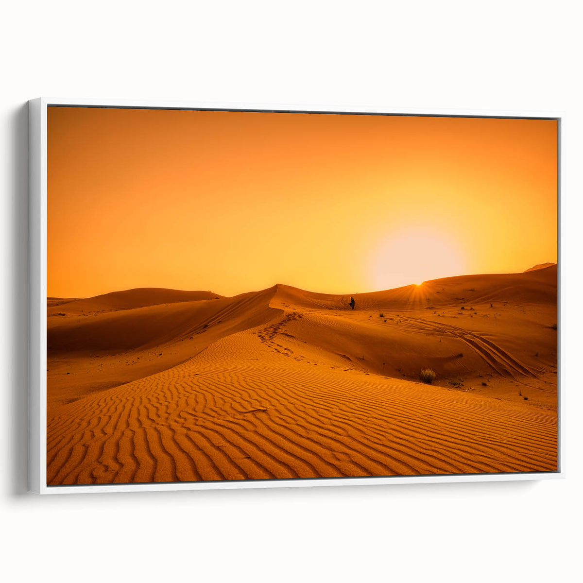 Vintage poster art of Dubai skyline in colorful hues on a large framed canvas, ideal for living room decor.