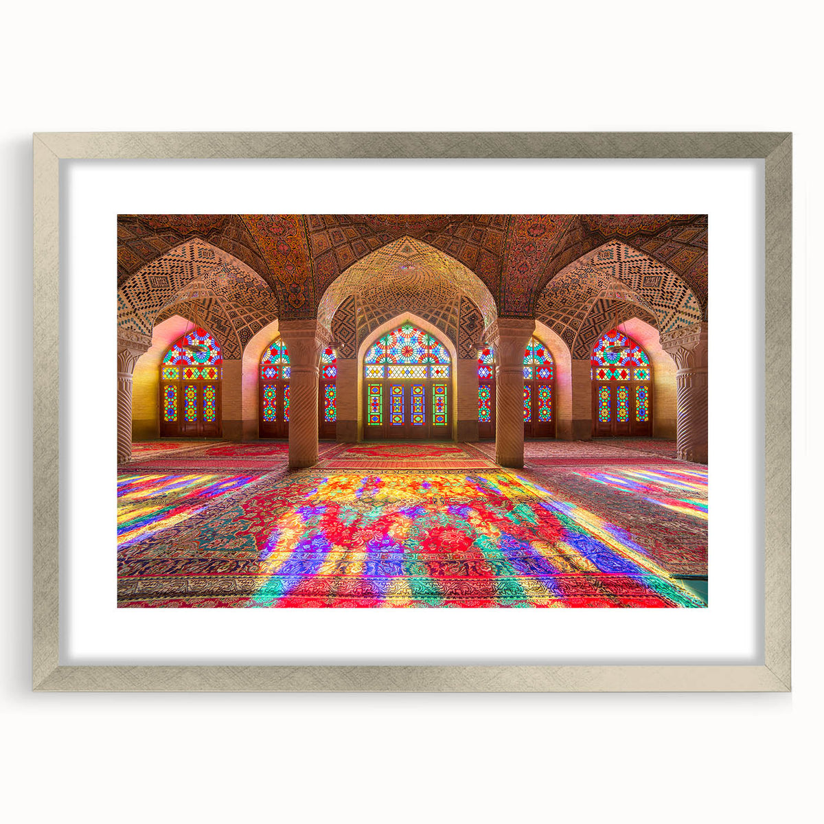 Textured abstract art print depicting a Middle Eastern scenery in muted earth tones on a framed canvas.