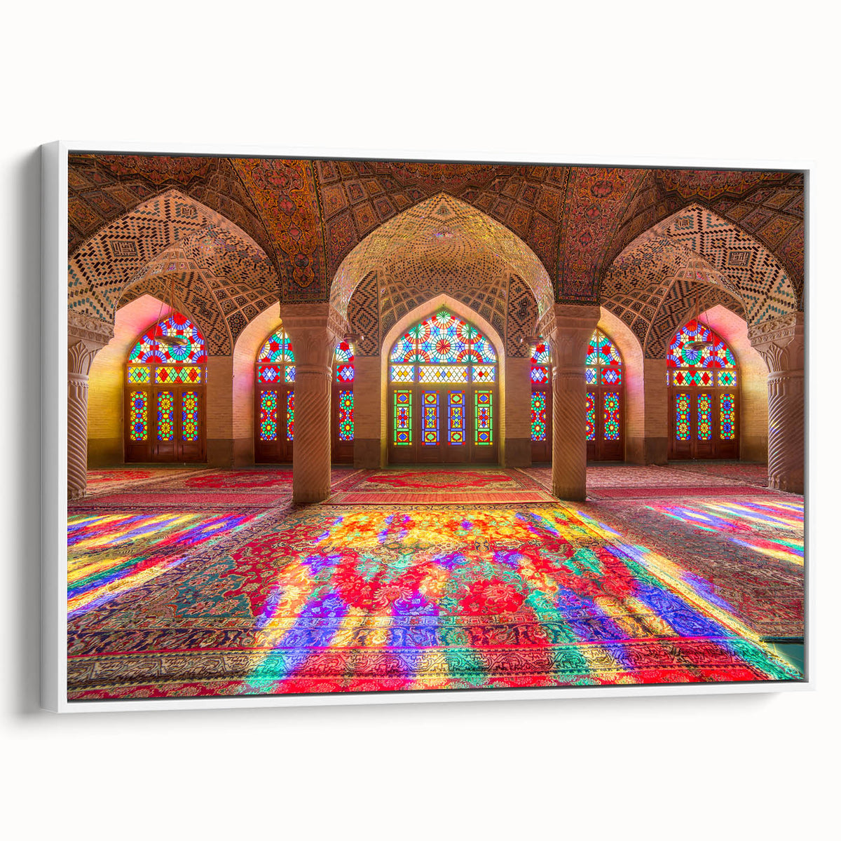 Vintage poster art depicting a Middle Eastern scenery on a framed canvas.