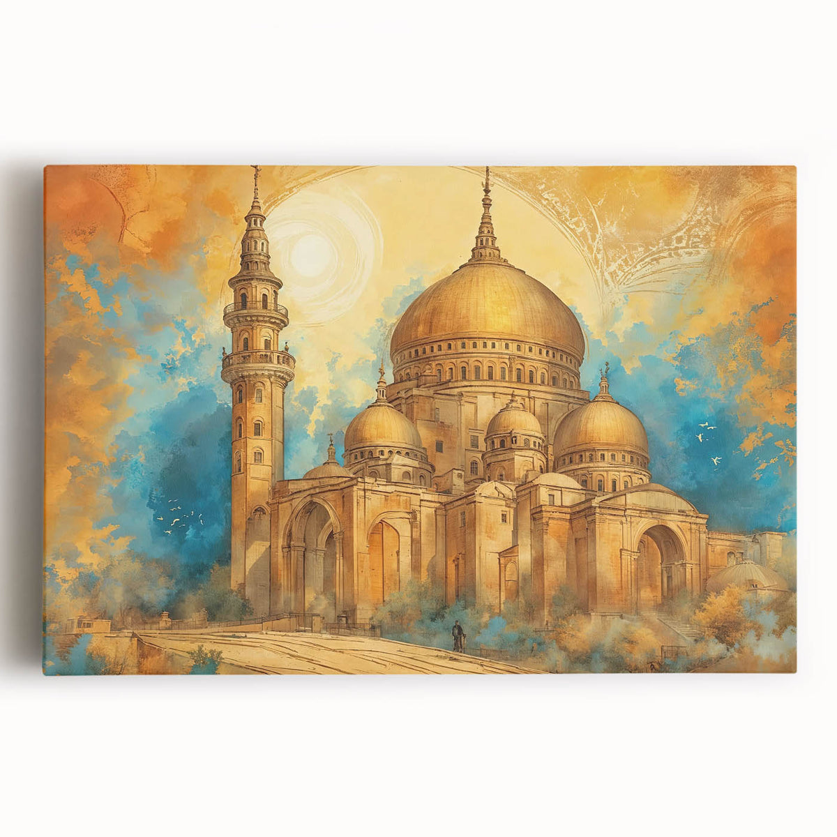 Black and white large canvas print of a Middle Eastern scenery, ideal for kitchen wall art.