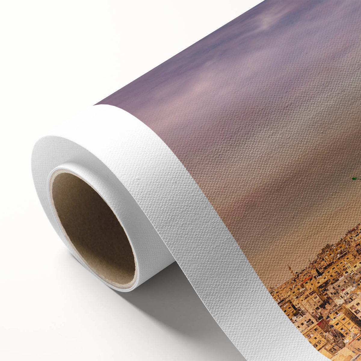 Art Deco poster of Jordanian scenery on rolled canvas, with soft pastel tones, ideal for nursery wall art.