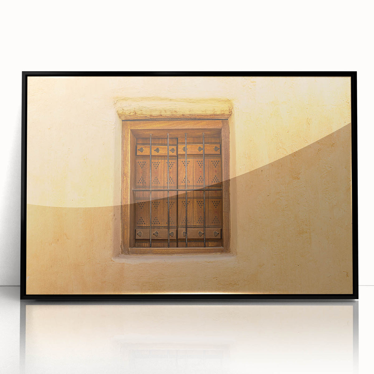 Large abstract wall art featuring a stylized Saudi Arabian landscape in muted earth tones on a framed acrylic.