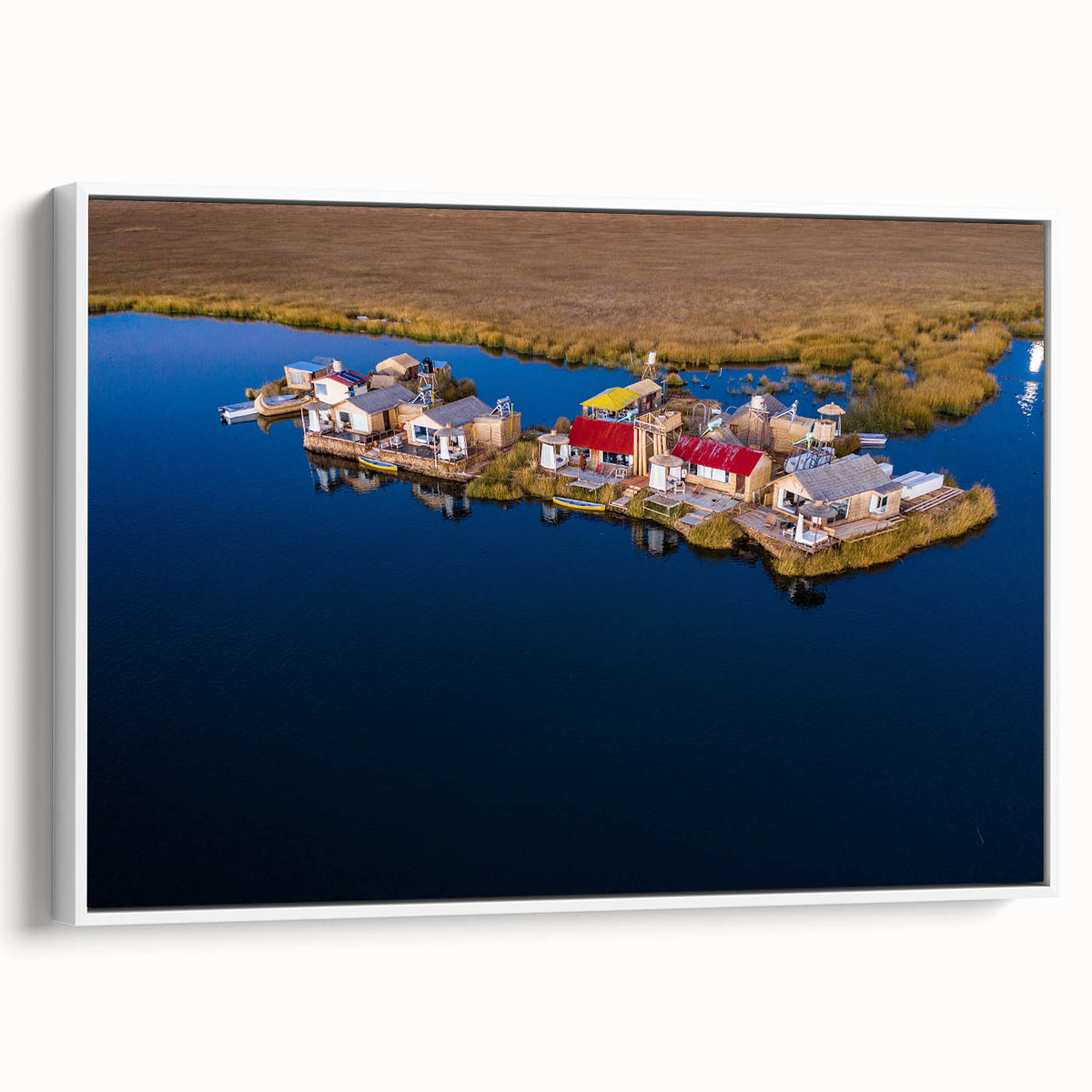 Vintage poster art of a Peruvian landscape on a framed canvas with colorful and black elements, suited for living room decor.