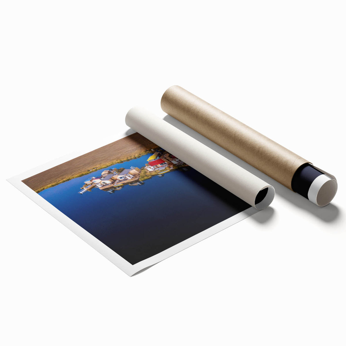 Extra large rolled print featuring a scenic view of Machu Picchu in soft earth tones, ideal for classy bathroom wall art.