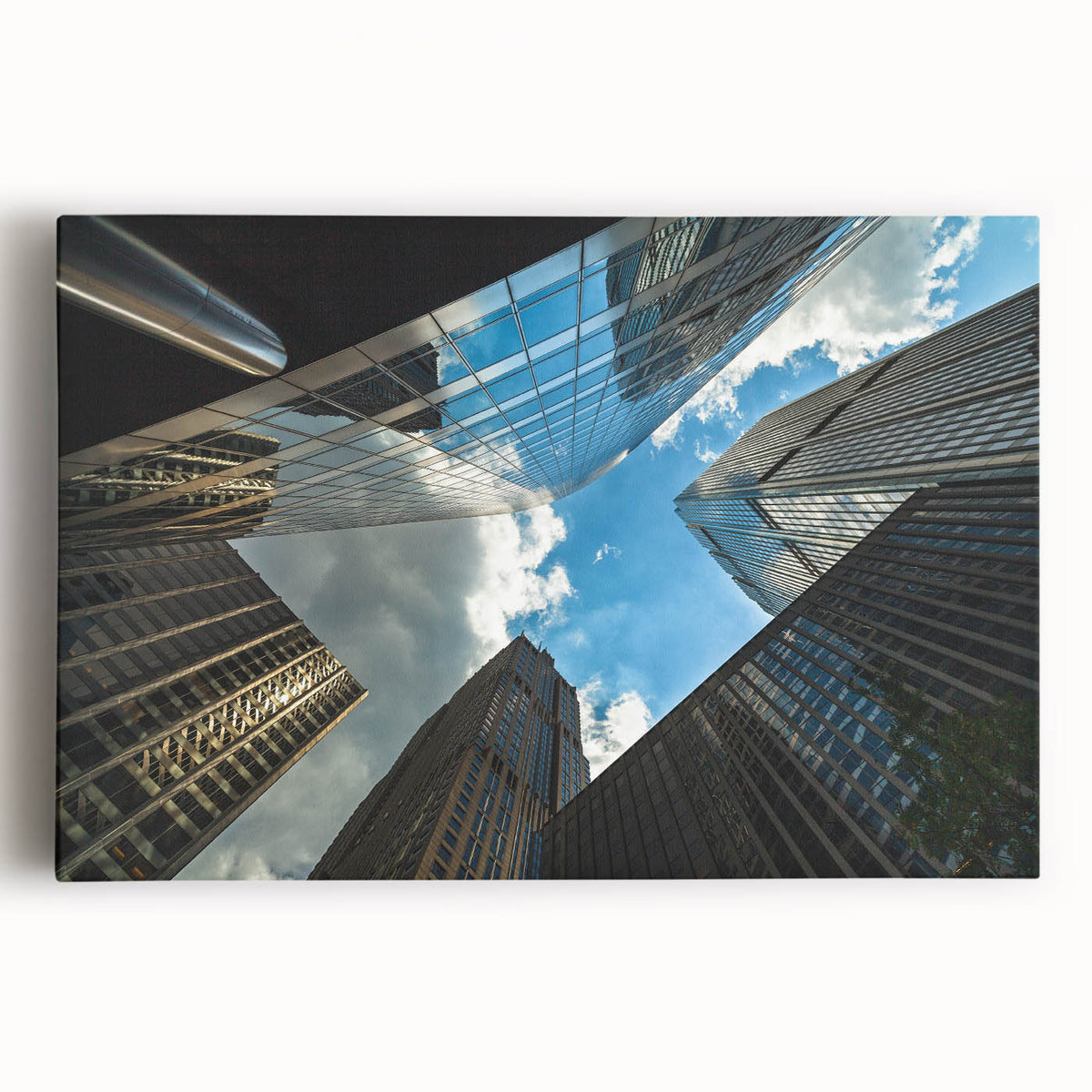 Black and white stretched canvas of the Chicago skyline, ideal for kitchen wall art.