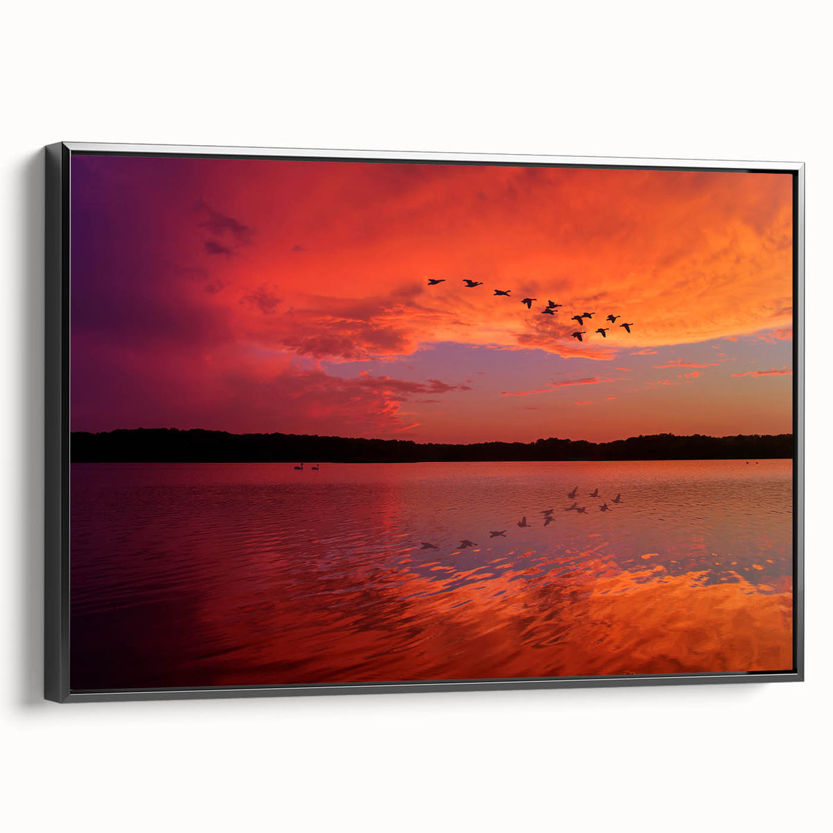 Black and white framed canvas of Lake Michigan, featuring a vintage landscape style, ideal for bedroom wall decor.