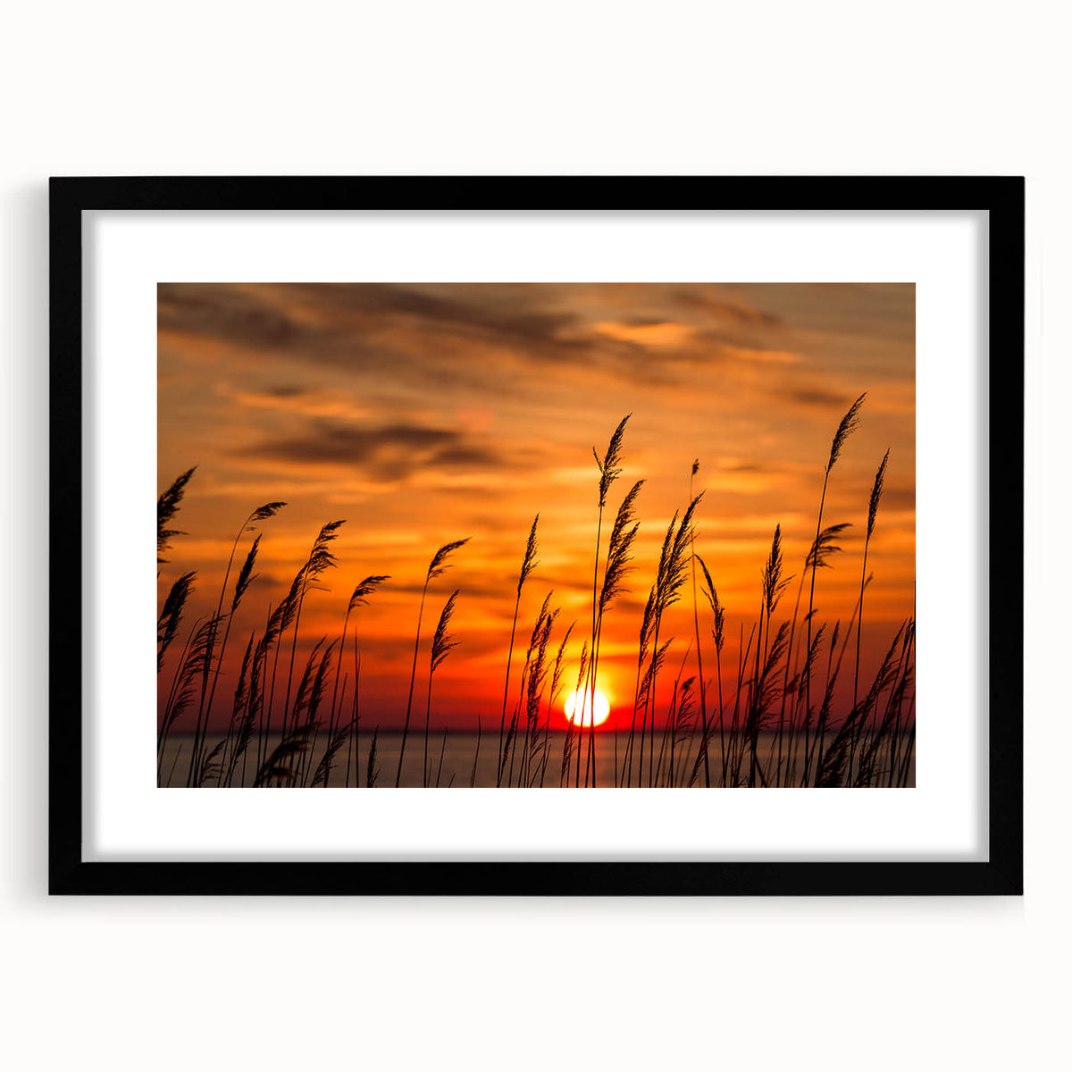 Abstract art print of Chesapeake Bay in colorful, textured strokes on a large framed canvas, ideal for living room decor.