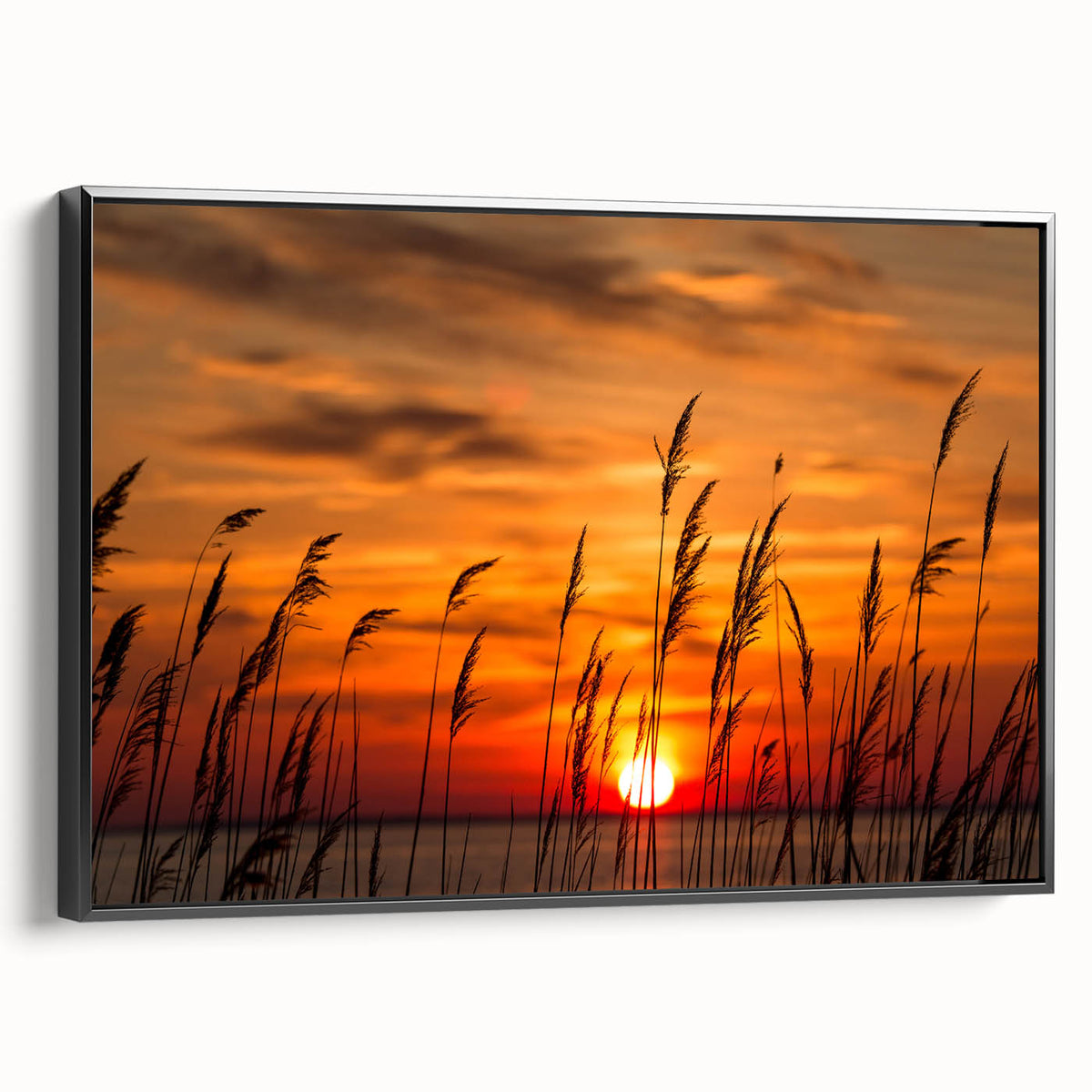 Black and white framed canvas of Chesapeake Bay landscape, ideal for bedroom wall art in vintage poster style.