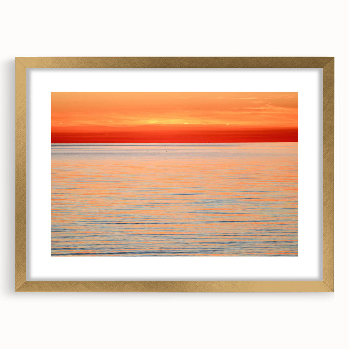 Extra large abstract art print of Nantucket scenery in muted earth tones on a textured canvas, framed in gold.
